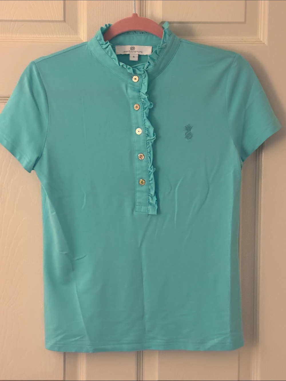Jean-Pierre Klifa Paris Ruffle Cotton Stretch Golf Polo - Aqua Small